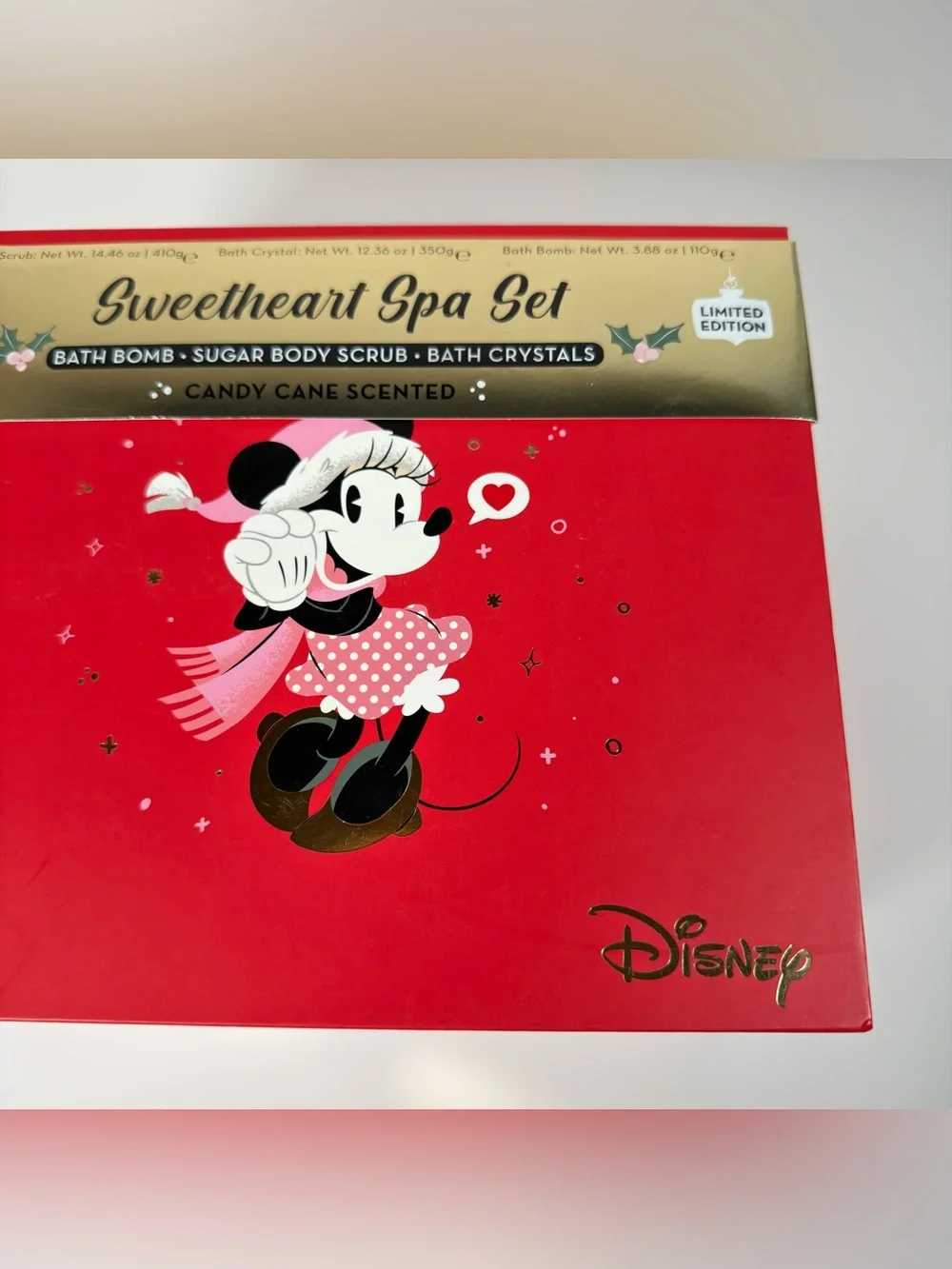 The Creme Shop Disney Minnie Mouse Candy Cane Sweetheart Spa Gift Set 3 Pc Box